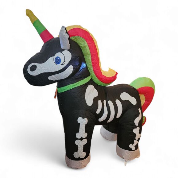 Gemmy Halloween Unicorn 3.5FT Airblown Inflatables, LED, Black/ White/ Rainbow